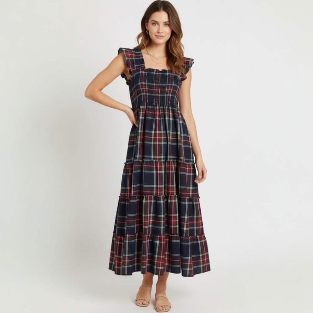 Hill House Ellie Maxi Nap Dress Navy Tartan Plaid Size Large